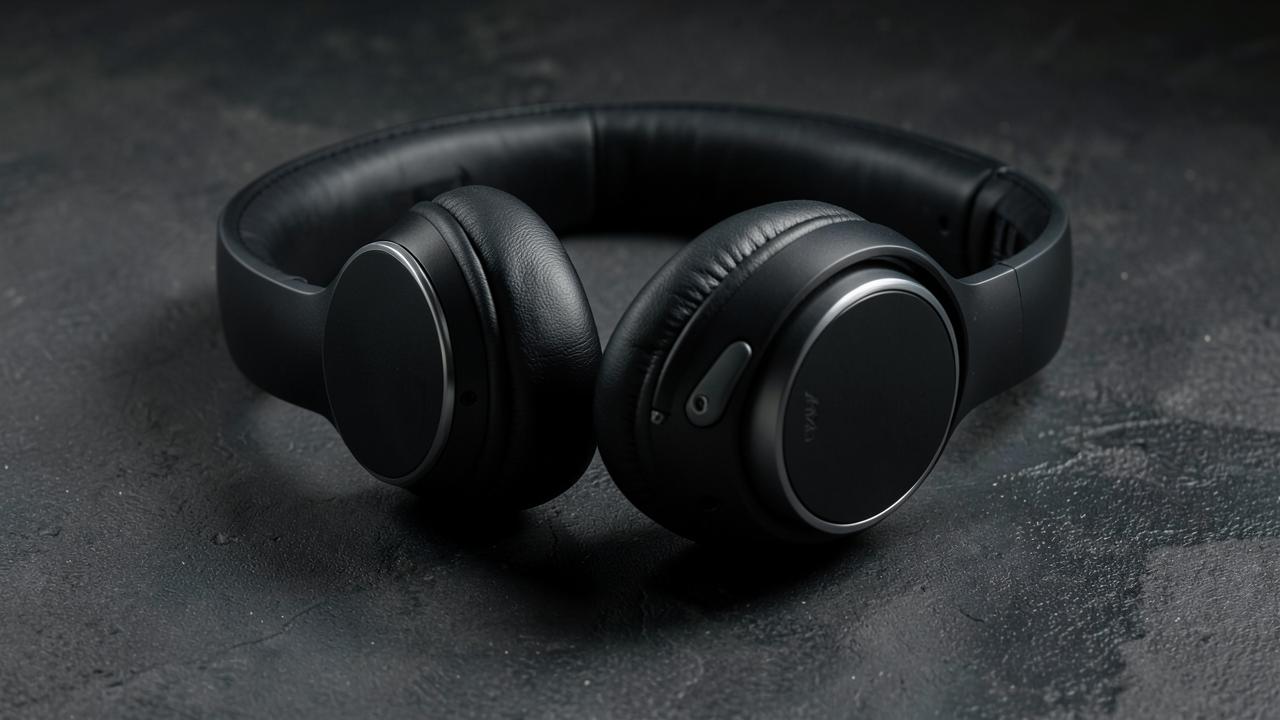 Auscultadores over-ear com cancelamento de ruído sobre fundo escuro
